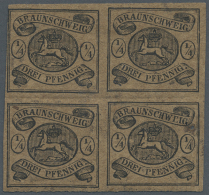 1856, 1/4 Ggr / 3 GPf. Wappen Im Oval Schwarz Auf Braun. Viererblock In Ungebrauchter Erhaltung (Falzreste), Drei... - Brunswick