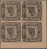 1861, 4 Sch. Hellbraun, Exzellenter Ungebrauchter Bzw. Postfrischer Eckrand-Viererblock. Dabei War Die Rechte... - Bergedorf