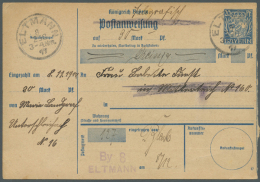 1917, Postanweisung 20 Pf. Huppsches Wappen "telegrafisch" Mit K1 ELTMANN / 8.12.17 Und Viol. Bezirkstempel "By 8 /... - Autres & Non Classés