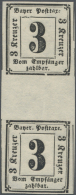 1862, 3 Kreuzer Schwarz Auf Weiß Im Senkr. Zwischensteg-Paar Postfrisch Bzw. Untere Marke Unten Kleine Helle... - Other & Unclassified