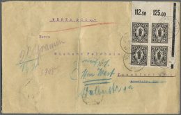 1920, Wertbrief über 9000 M. Mit 20 G. (22 X 14 Cm), Mit 2 1/2 Mark Abschied Als ER-Viererblock Oben Rechts... - Sonstige & Ohne Zuordnung