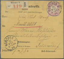 1888, 1 Mk. Lila Auf "Paketadresse" Für "Ein Sack Werth/Mark 3000" Von München Nach Teisendorf. Geringe... - Sonstige & Ohne Zuordnung