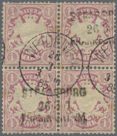 1885, 1 Mark Wappen Lila Ausgabe 1885, Viererblock In Früher Verwendung Mit Pfalz-K1 WEIDENTHAL / 26.3.85... - Sonstige & Ohne Zuordnung