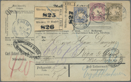 1903, 3 Mark Wappen Zusammen Mit 20 Pfg. Und 1 Mk. Auf Sauberer Paketkarte Für Drei Pakete Ab NÜRNBERG... - Sonstige & Ohne Zuordnung