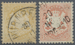 1875, 10 Kr. Dunkelcromgelb Und 18 Kr. Zinnober Mit WZ 2, Beide Farbfrisch, Sauber Gestempelt Und Gut Gezähnt,... - Other & Unclassified