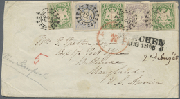 1867, Wappenausgabe Geschnitten, 21 Kreuzer Buntfrankatur In Die USA. 12 Kreuzer Lila, 1 Kreuzer Grün (drei... - Sonstige & Ohne Zuordnung