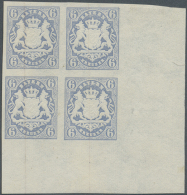 1867, Freimarken 6 Kreuzer Blau, Viererblock, Allseits Breitrandig Aus Der Rechten Unteren Bogenecke, Ohne Gummi... - Other & Unclassified
