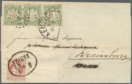 1867, 1 Kr. Gelblichgrün Dreimal (Paar Und Einzelstück) übergehend Entwertet Mit Offenem... - Other & Unclassified