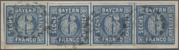 1862, 6 Kr. Blau Im Waagerechten Viererstreifen Mit OMR "289" (Lindau) Als Entwerter Auf Briefstück, Rechte... - Other & Unclassified