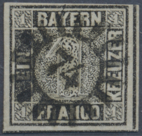 1849, Schwarzer Einser Platte 1 Luxus Exemplar Mit Mühlradstempel "74" Erbendorf, Voll Bis Breitrandige Marke... - Autres & Non Classés