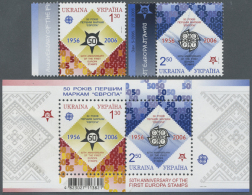 2005/2006, "EUROPA Issues - 50th Anniversary", Set Of 2 Values And Block Issue, Mint, MNH. Lot Of 1000 Sets, Face... - Oekraïne