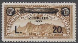 1933, Nicht Verausgabte Zeppelin- Flugpostmarke 20 Lira Auf 1 Lire Gelbbraun Und Aufdruck Zeppelin Nach Rechts... - Autres & Non Classés