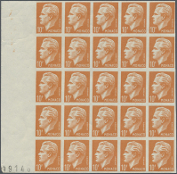 1950/1951, Definitives Rainier III., 50c. To 10fr., Complete Set Of Seven Stamps, IMPERFORATE Marginal Blocks Of 25... - Other & Unclassified