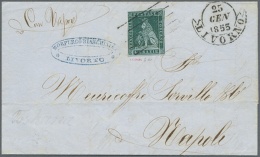 1853/1856, Lot Of Four Stamps Incl. 4cr. Green On Bluish Paper On Cover, Signed Engel. (D) - Tuscany