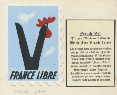 1944 (ca.), "FRANCE LIBRE" Cock + V Letter Label, Artists Design Paint Plus Pasted On Reverse To Cover With KG VI... - Autres & Non Classés
