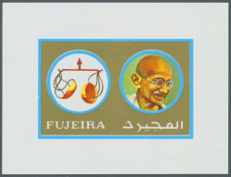 Fujeira, 1973, 40 Dirham Gandhi And Scale, 2 Imperforated Luxury S/s, One With Missing Black Colour, Mnh (R) - Other & Unclassified