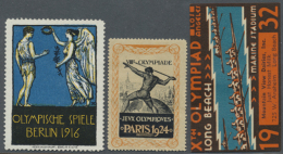 1916/1932, Small Lot With 3 Labels For Olympics 1916 (Berlin), 1924 (Paris) And 1932 (Los Angeles) And 2 Letters... - Andere & Zonder Classificatie