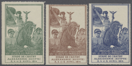 1914, 20th Anniversary Of Modern Olympic Games, 3 Vignettes "Saluting Heroine On Horse", In Green, Brown And Blue.... - Andere & Zonder Classificatie