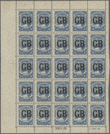 1923, Lot Of Four Sheets Of 25 Stamps: "EU" On 30c. Blue And On 60c. Brown, "GB" On 20c. Blue (with Marginal Job... - Other & Unclassified
