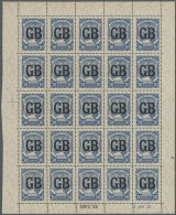 1923, Lot Of Four Sheets Of 25 Stamps: "EU" On 30c. Blue And On 60c. Brown, "GB" On 20c. Blue (with Marginal Job... - Autres & Non Classés