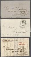 1859-93, Six Stampless LSs: 1859 LS With "FORWARDED BY C.J. FOX ASPINWALL N.G." Red Handstamp, 1862 ELS With... - Panama