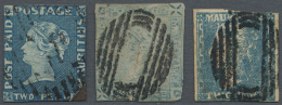 1850/1859 (ca.), Lot Of Three Stamps: 2d. Blue (most Probably Early Impression), 2d. Grey-blue (worn/latest... - Maurice (1968-...)