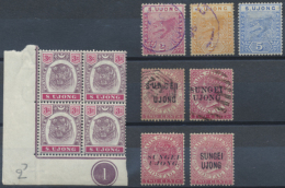 1882/1900 (ca.), Lot Of 26 (mainly Mint) Stamps, Incl. SG 13, Nice Range Of Overprints On 2c. Pale Rose Etc. (R) - Malaysia (1964-...)