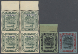 1942/1944, Occupation Of Brunei, U/m Lot Of 19 Stamps Surcharged In Blue/violet (type 1), Incl. Two Top Marginal... - Andere & Zonder Classificatie