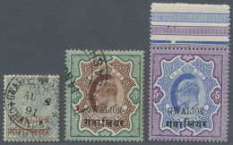 GWALIOR 1885/1940's: Group Of 73 Mint And Used Stamps, From QV With Red Ovpt To KGVI. Issues, With Better Rupee... - Other & Unclassified