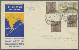 1933-38: Group Of 10 Covers Sent By Airmail, With Opening Flight Cover Rangoon-Basra (1 Oct 33), Covers To Europe,... - Andere & Zonder Classificatie