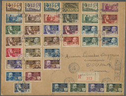 1942, FRANCE LIBRE Overprints, 37 Different Stamps On Large Sized Registered Airmail Cover From "BRAZZAVILLE... - Andere & Zonder Classificatie