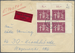 1956/1963, BOGENECKEN, Lot Von 33 Briefen Mit Sondermarken-Bogenecken-Frankaturen, Einige 4er-Blocks, Interessantes... - Autres & Non Classés