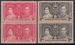 2v Pair, (Cond. Washed Gum) MNH, Somaliland Protectorate, British Colonies, 1937 Coronation - Somaliland (Protettorato ...-1959)
