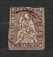 SVIZZERA 1854 - Helvetia Seduta - 5 R. Bruno -  Mi:CH 13 - Used Stamps