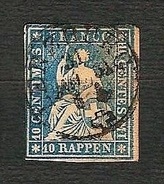 SVIZZERA 1854 - Helvetia Seduta - 10 R. Azzurro -  Mi:CH 14 - Gebruikt