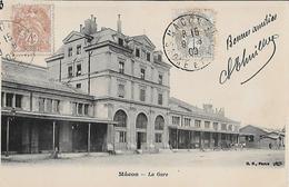 CARTE POSTALE ORIGINALE ANCIENNE : MACON ; LA GARE ; ANIMEE ; SAONE ET LOIRE (71) - Bahnhöfe Ohne Züge