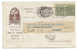 2 Francobolli Cent. 5 Regno 1924 Su Biglietto - Storia Postale