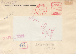 AMOUNT 550, ANKARA, RED MACHINE STAMPS ON REGISTERED FRAGMENT, 1972, TURKEY - Lettres & Documents
