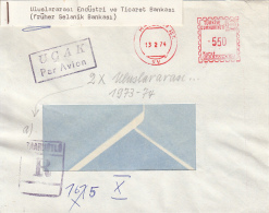 AMOUNT 550, KARAKOY-ISTANBUL, RED MACHINE STAMPS ON REGISTERED COVER, 1974, TURKEY - Covers & Documents