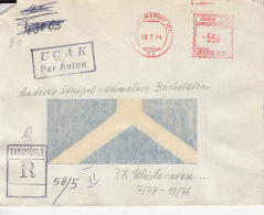 AMOUNT 550, KARAKOY-ISTANBUL, RED MACHINE STAMPS ON REGISTERED COVER, 1974, TURKEY - Covers & Documents