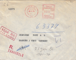 AMOUNT 550, IZMIR, RED MACHINE STAMPS ON REGISTERED COVER, 1974, TURKEY - Lettres & Documents