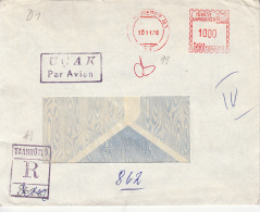 AMOUNT 1000, KARAKOY-ISTANBUL, RED MACHINE STAMPS ON REGISTERED COVER, 1976, TURKEY - Lettres & Documents