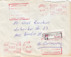 AMOUNT 225+75, FERIKOY-ISTANBUL, RED MACHINE STAMPS ON REGISTERED COVER, 1987, TURKEY - Brieven En Documenten