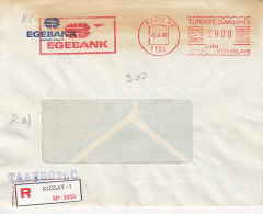 AMOUNT 900, KIZILAY, EGEBANK, RED MACHINE STAMPS ON REGISTERED COVER, 1988, TURKEY - Cartas & Documentos