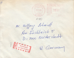 AMOUNT 1800, TESVIKIYE, RED MACHINE STAMPS ON REGISTERED COVER, 1989, TURKEY - Covers & Documents