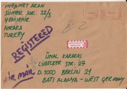 AMOUNT 46000, ANKARA, RED MACHINE STAMPS ON REGISTERED COVER, 1984, TURKEY - Lettres & Documents