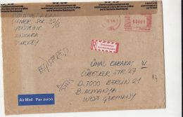 AMOUNT 60000, ANKARA, RED MACHINE STAMPS ON REGISTERED COVER, 1985, TURKEY - Covers & Documents