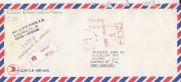 AMOUNT 1800, KIZILAY-ANKARA, RED MACHINE STAMPS ON REGISTERED COVER, 1988, TURKEY - Cartas & Documentos