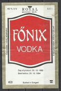 Hungary,Fonix Vodka, 0.5 L., 1992. - Alcools & Spiritueux