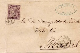 Año 1868 Edifil 98 Sello 50m  Isabel II CARTA Matasellos Linares Jaen - Used Stamps